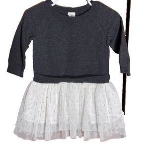 OshKosh B’gosh Sweatshirt Tutu Dress Gray & White /Gold Dot Long Sleeve  12 M